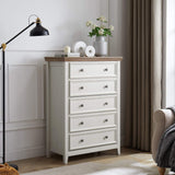 32" Beige And Brown Wood Five Drawer Dresser - HomeRoots - Flyclothing LLC