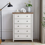 32" Beige And Brown Wood Five Drawer Dresser - HomeRoots - Flyclothing LLC
