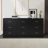 63" Black Wood Nine Drawer Triple Dresser - HomeRoots - Flyclothing LLC