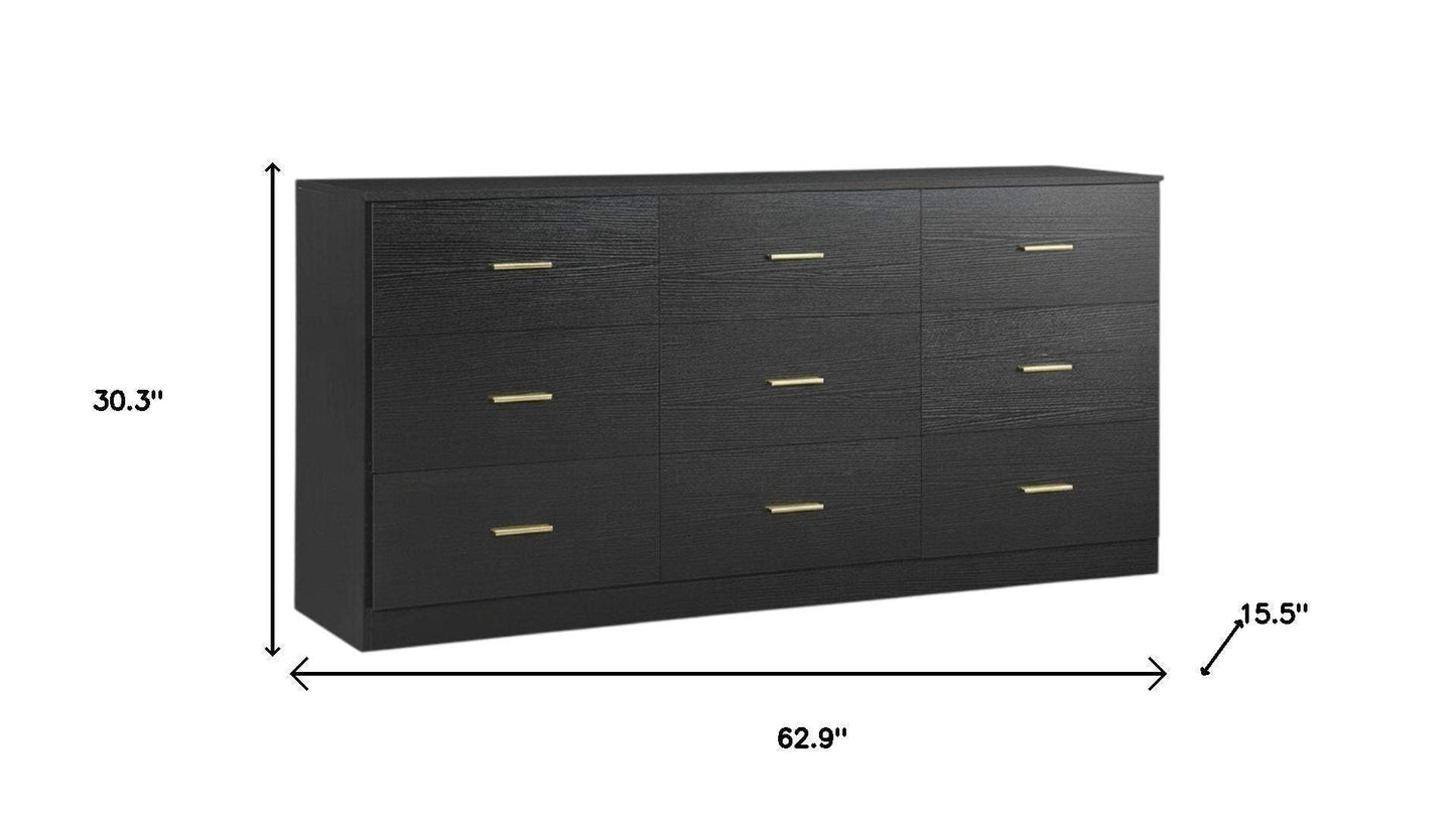 63" Black Wood Nine Drawer Triple Dresser - HomeRoots - Flyclothing LLC