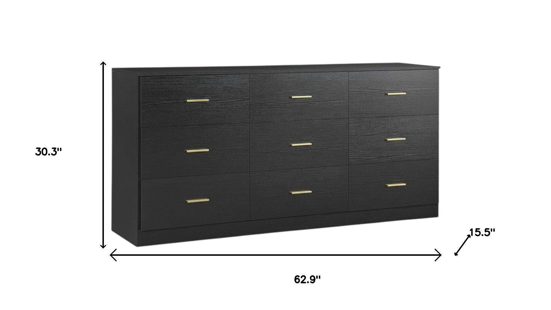 63" Black Wood Nine Drawer Triple Dresser - HomeRoots - Flyclothing LLC