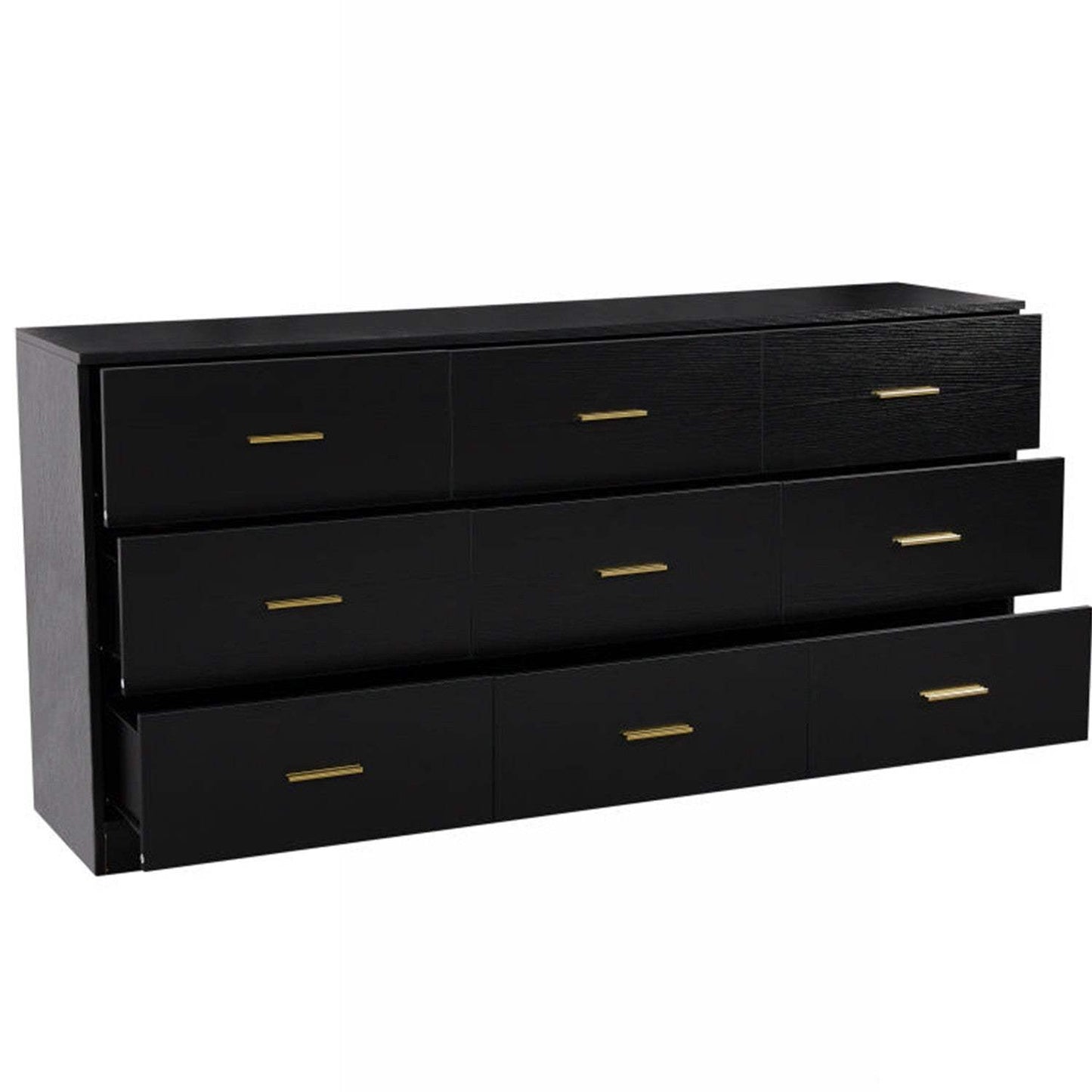 63" Black Wood Nine Drawer Triple Dresser - HomeRoots - Flyclothing LLC