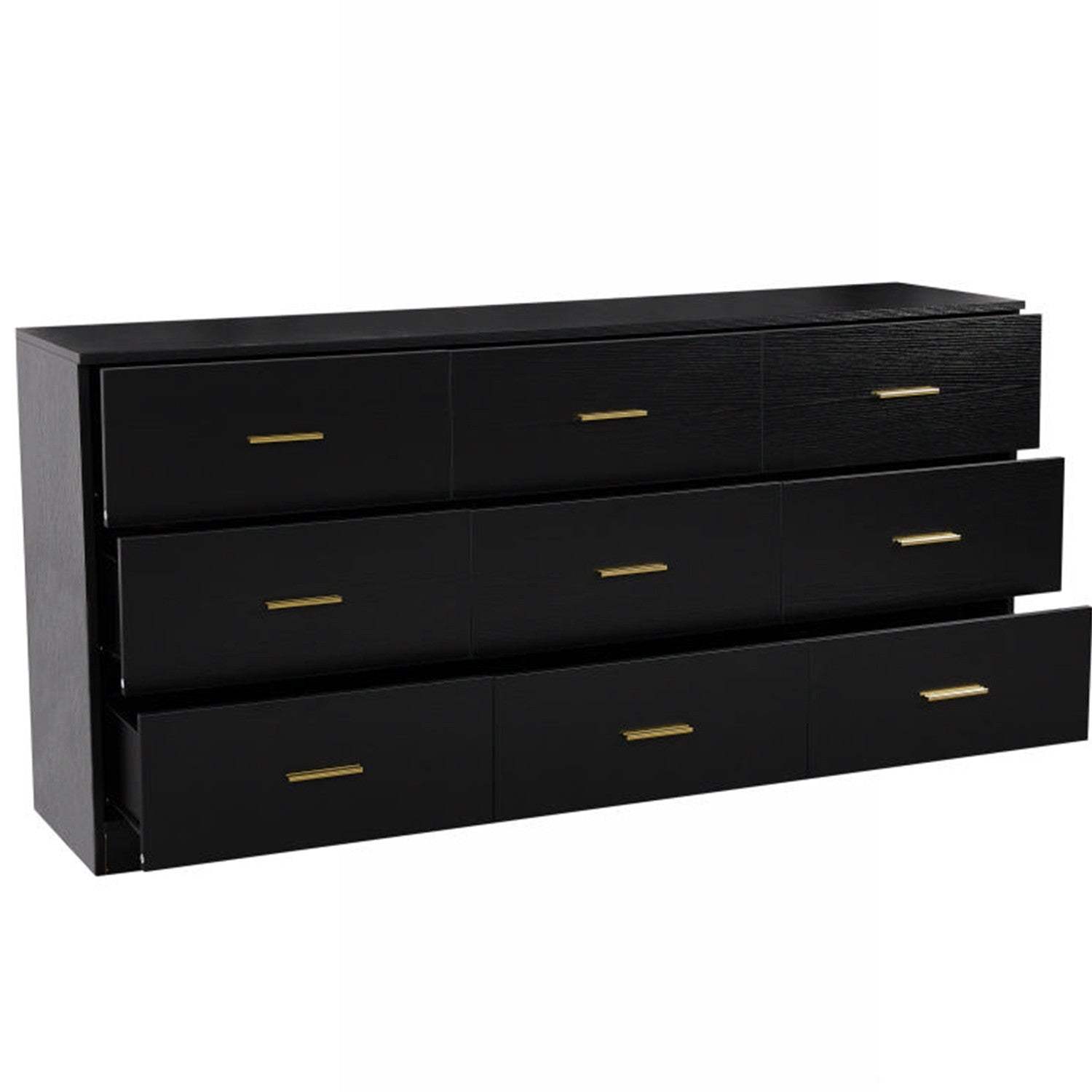 63" Black Wood Nine Drawer Triple Dresser - HomeRoots - Flyclothing LLC