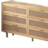 59" Natural Wood and Rattan Six Drawer Double Dresser - HomeRoots - Flyclothing LLC