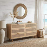 59" Natural Wood and Rattan Six Drawer Double Dresser - HomeRoots - Flyclothing LLC