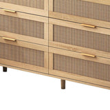 59" Natural Wood and Rattan Six Drawer Double Dresser - HomeRoots - Flyclothing LLC