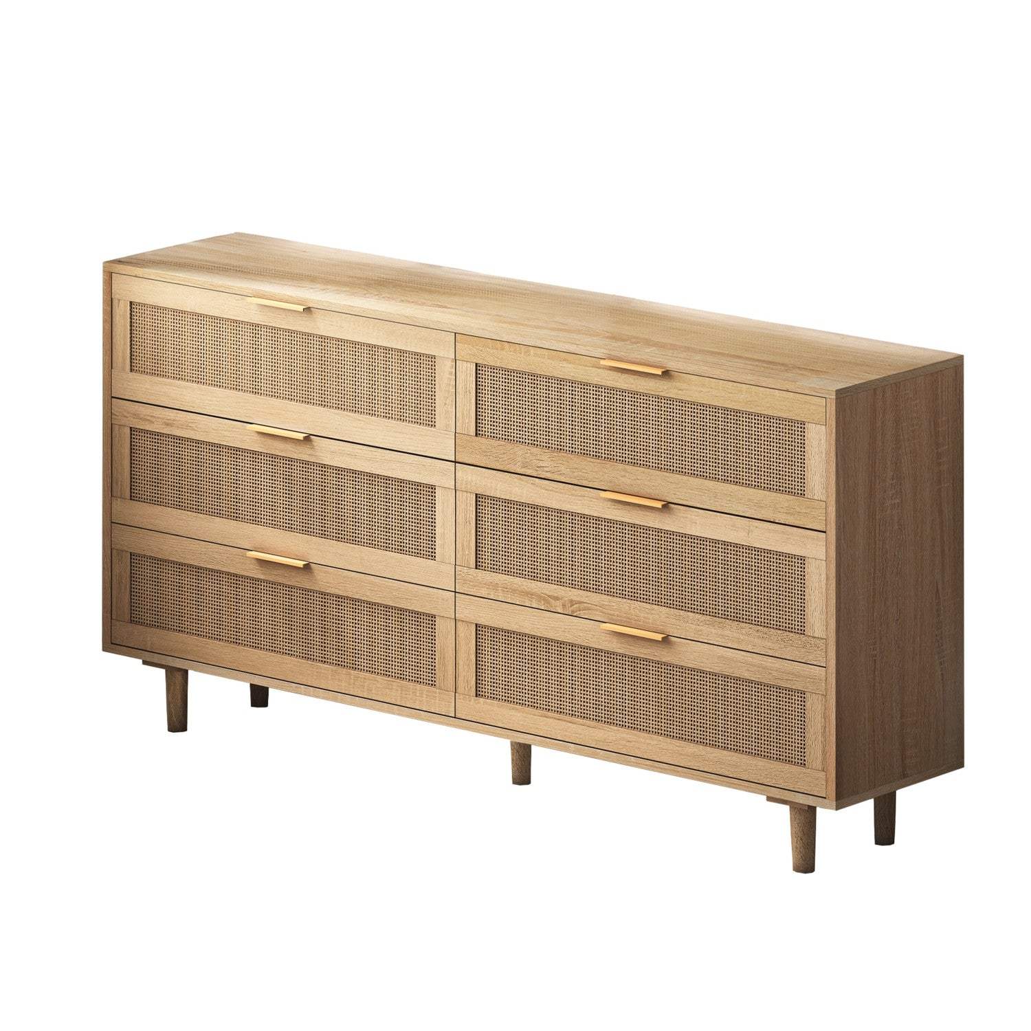 59" Natural Wood and Rattan Six Drawer Double Dresser - HomeRoots - Flyclothing LLC