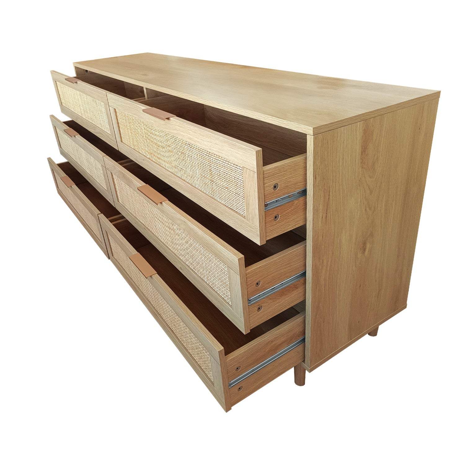 59" Natural Wood and Rattan Six Drawer Double Dresser - HomeRoots - Flyclothing LLC