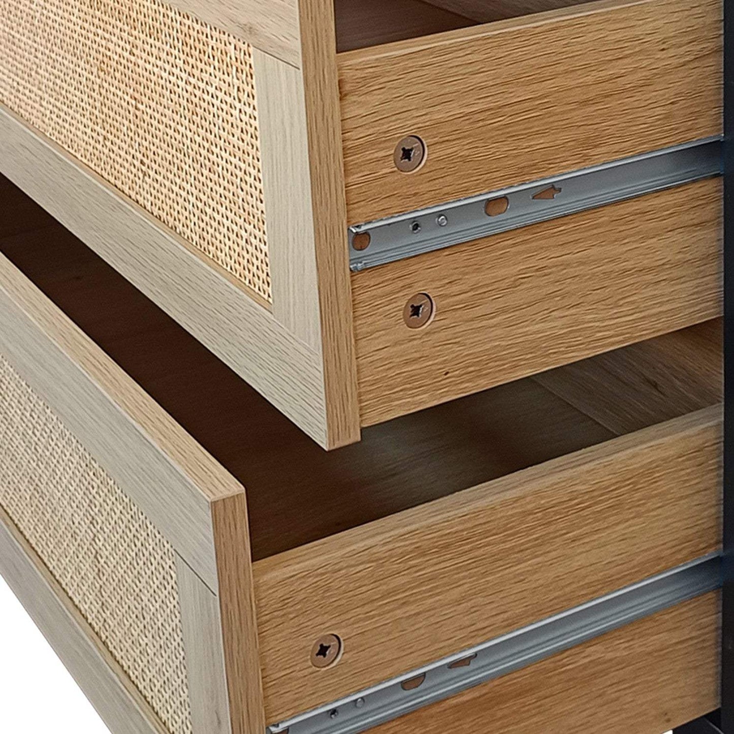 59" Natural Wood and Rattan Six Drawer Double Dresser - HomeRoots - Flyclothing LLC