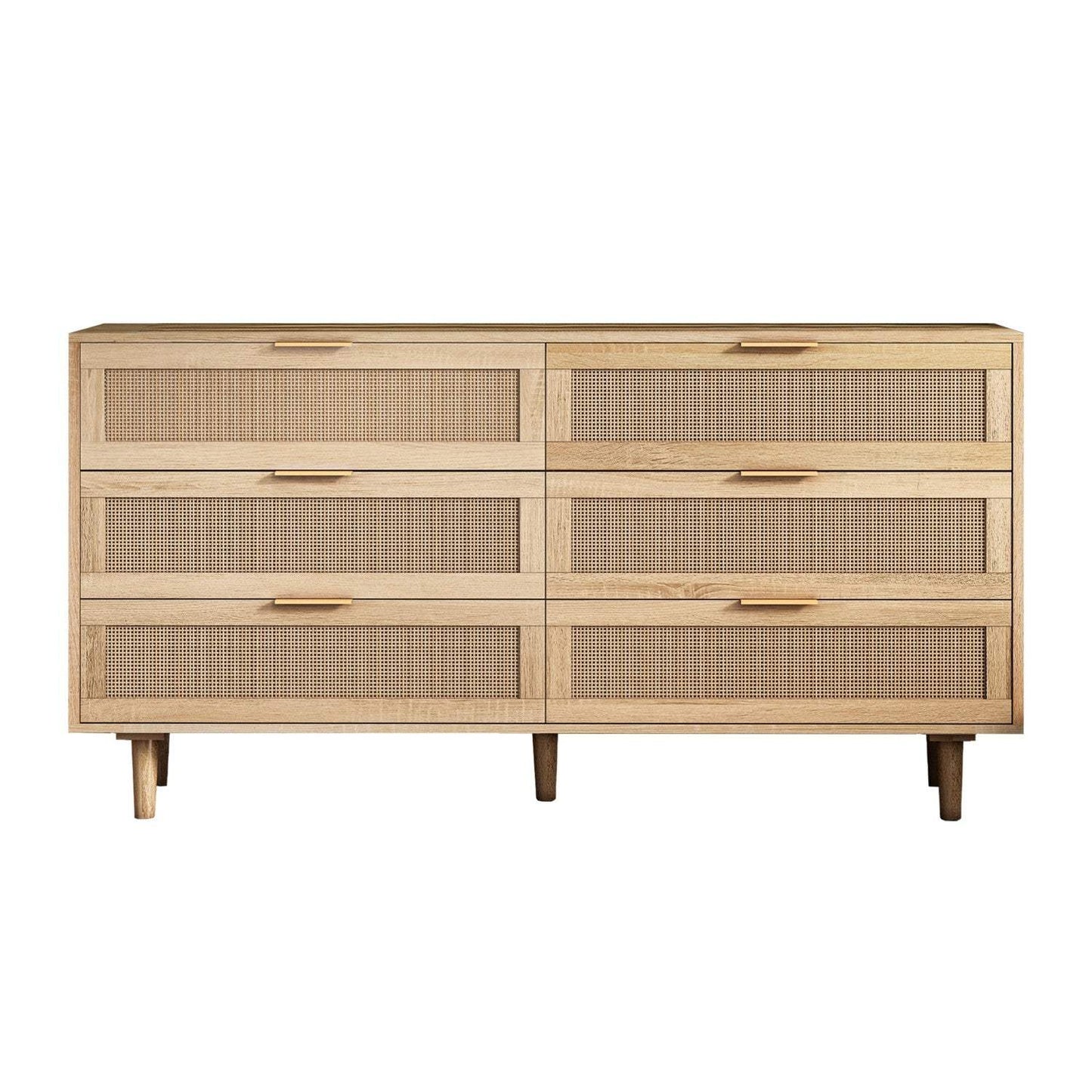 59" Natural Wood and Rattan Six Drawer Double Dresser - HomeRoots - Flyclothing LLC