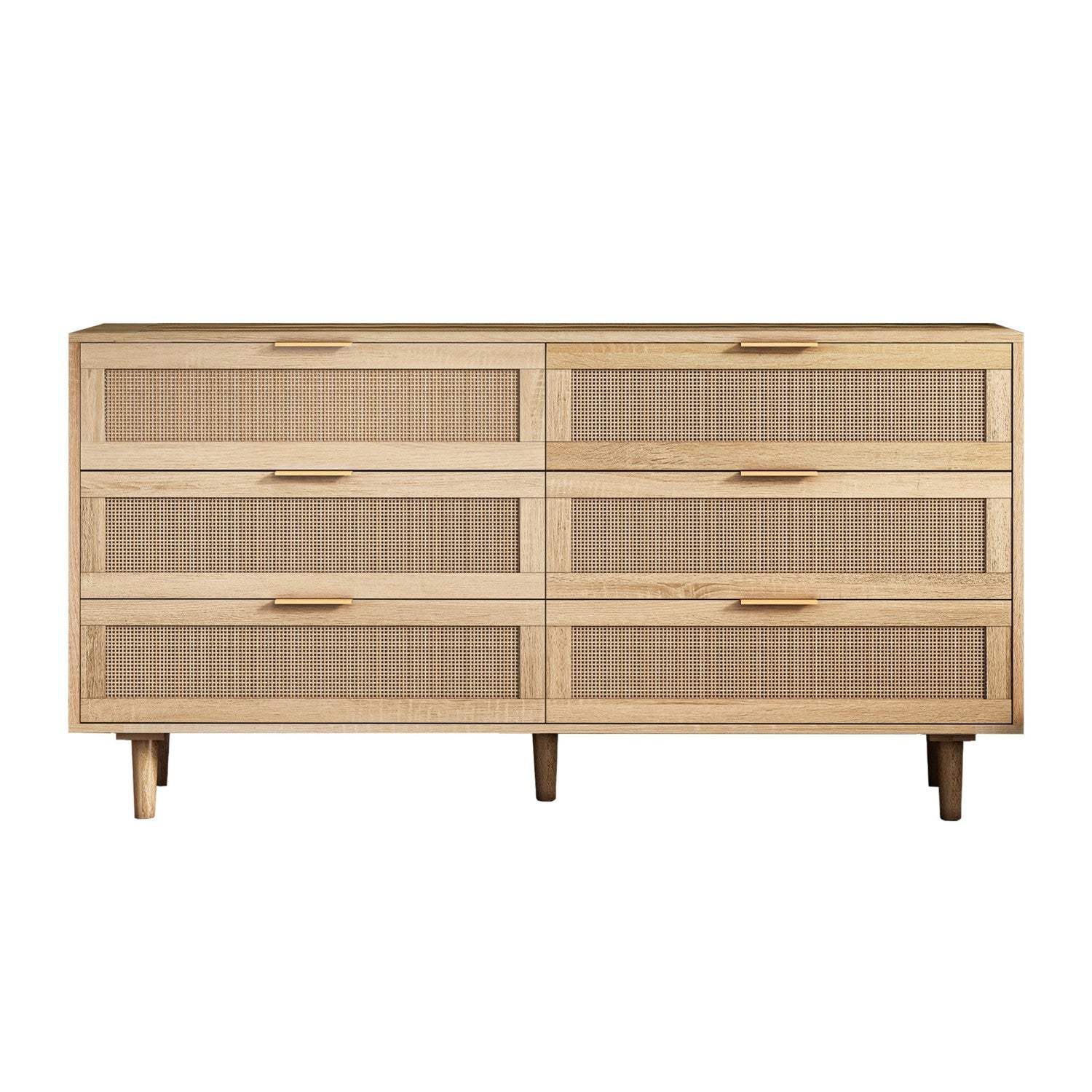 59" Natural Wood and Rattan Six Drawer Double Dresser - HomeRoots - Flyclothing LLC