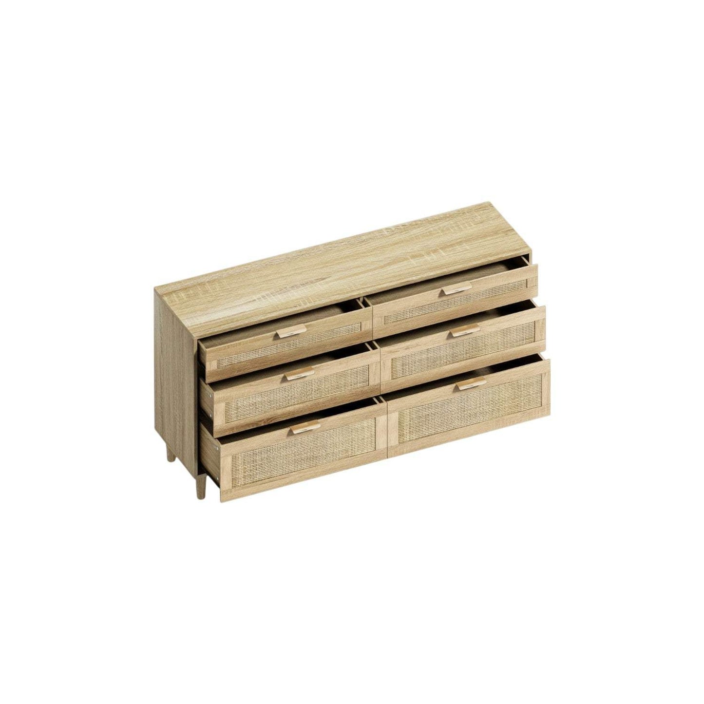 59" Natural Wood and Rattan Six Drawer Double Dresser - HomeRoots - Flyclothing LLC