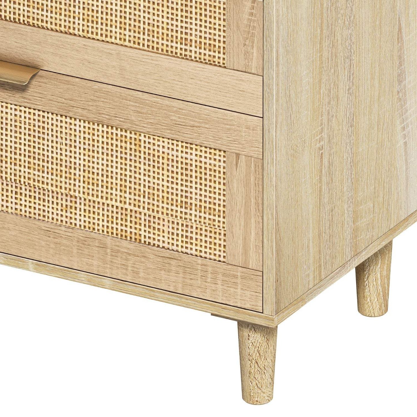 59" Natural Wood and Rattan Six Drawer Double Dresser - HomeRoots - Flyclothing LLC
