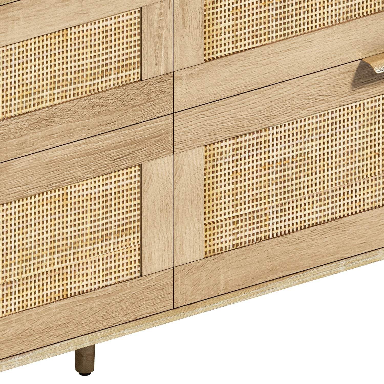 59" Natural Wood and Rattan Six Drawer Double Dresser - HomeRoots - Flyclothing LLC