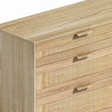 59" Natural Wood and Rattan Six Drawer Double Dresser - HomeRoots - Flyclothing LLC