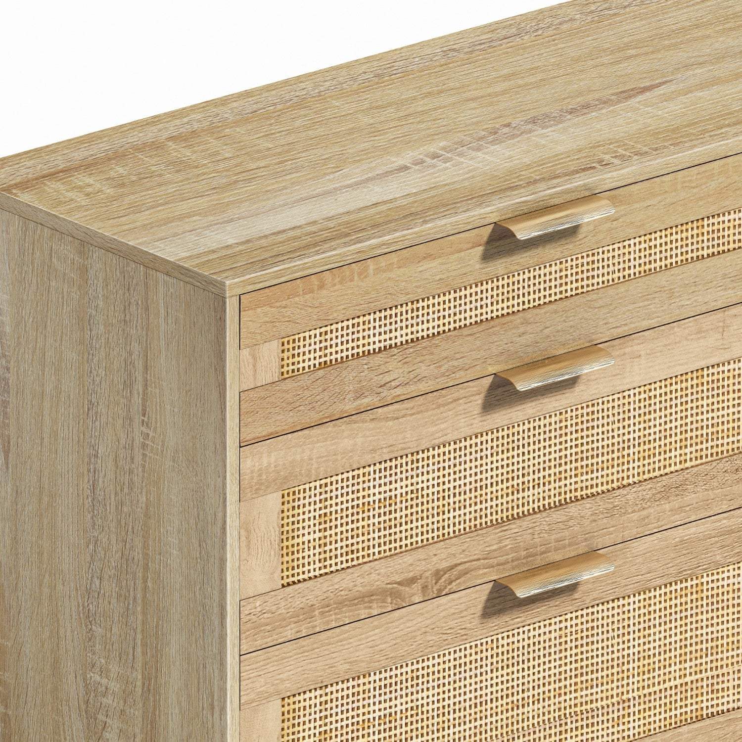 59" Natural Wood and Rattan Six Drawer Double Dresser - HomeRoots - Flyclothing LLC