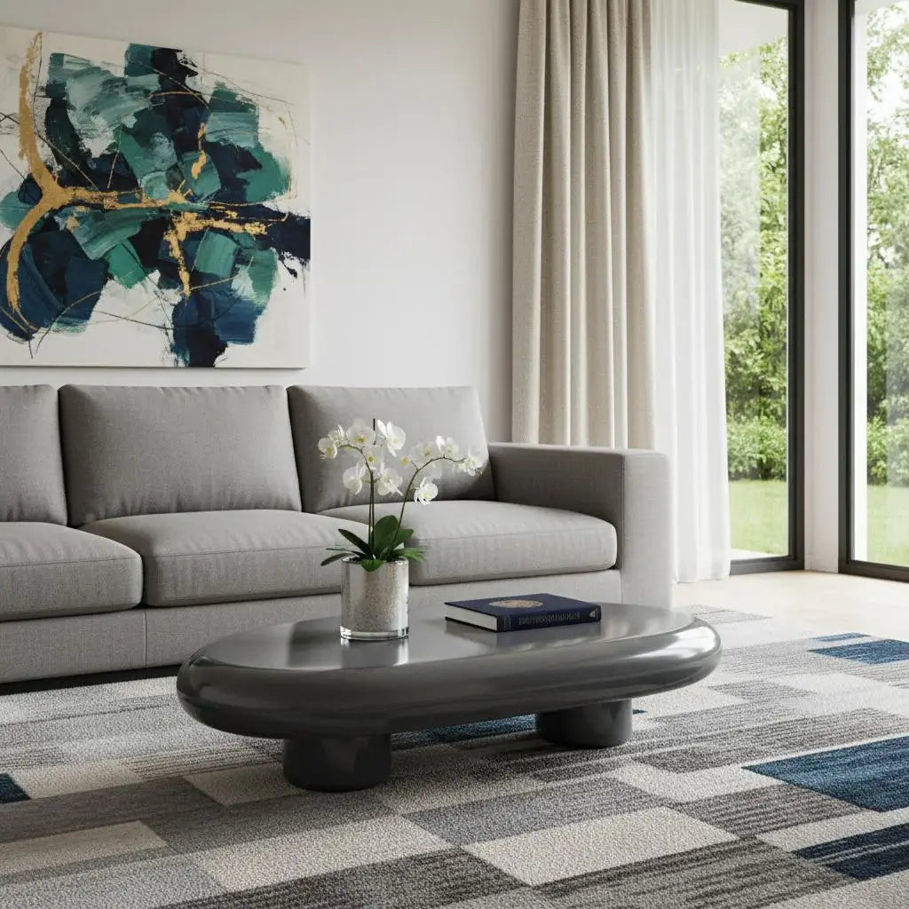 46" Gray Wood and Steel Oval Coffee Table - Homeroots - Flyclothing LLC