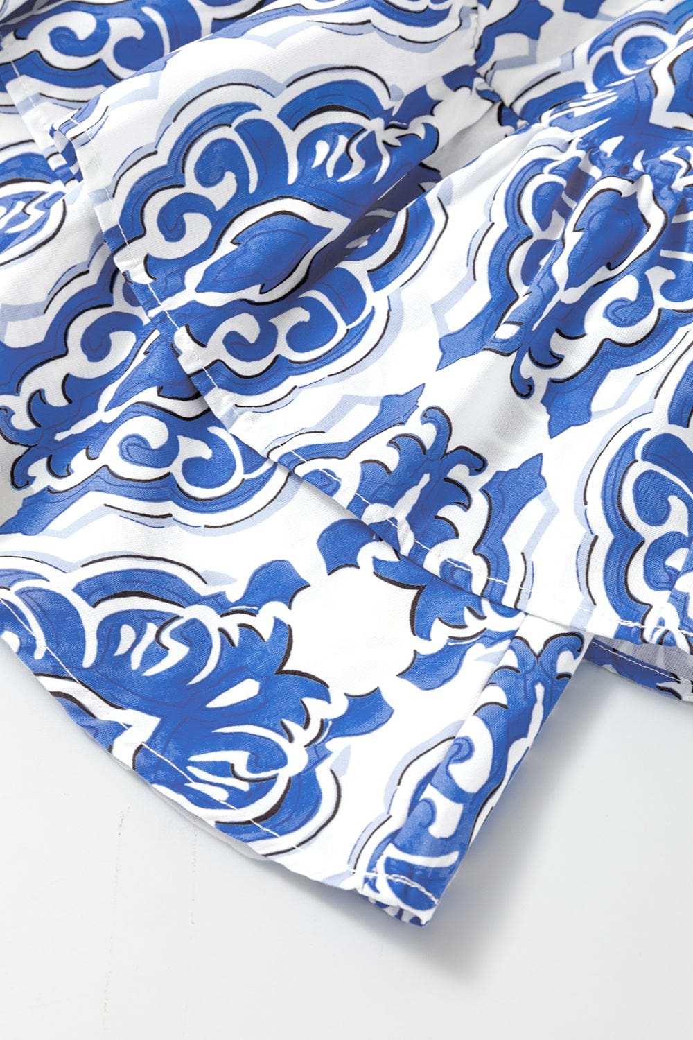 Printed Tie Neck Short Sleeve Mini Dress - Trendsi - Flyclothing LLC