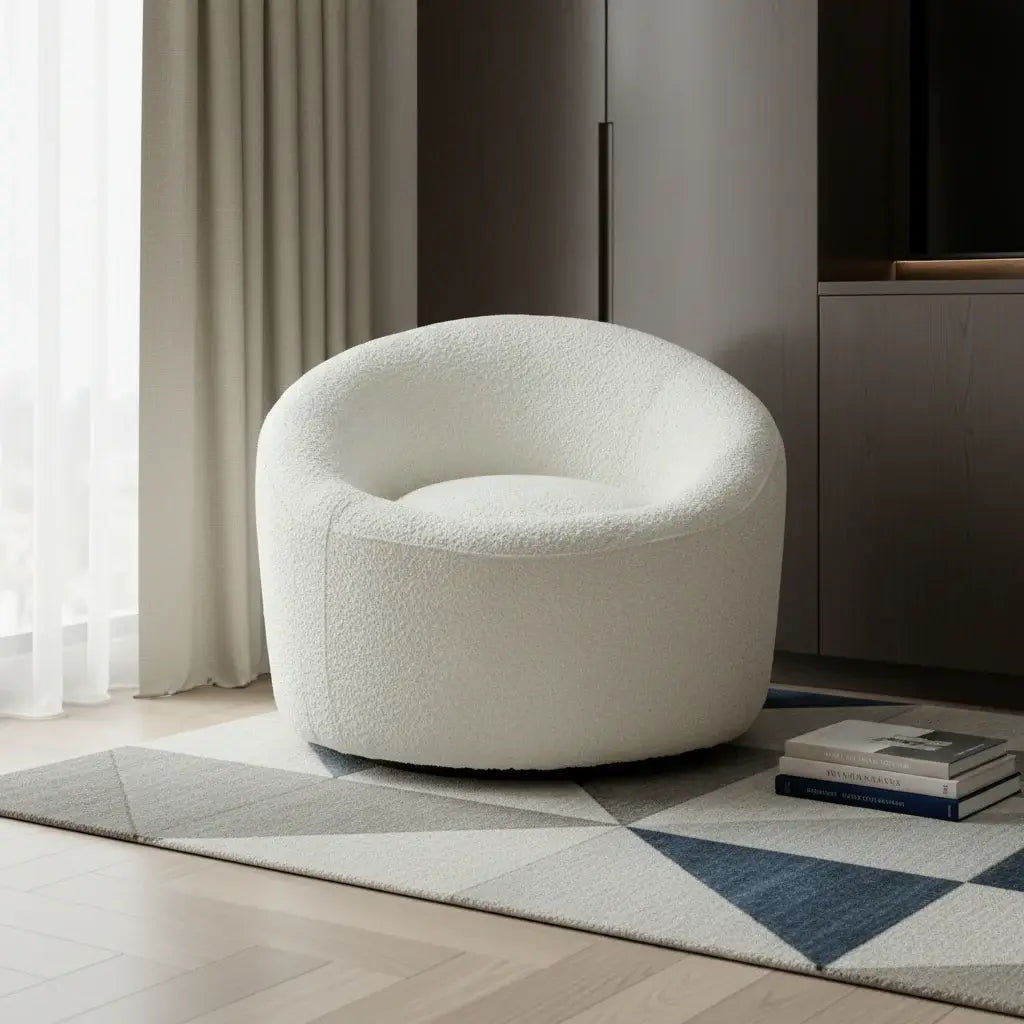 33" White Boucle Swivel Lounge Chair - Homeroots - Flyclothing LLC