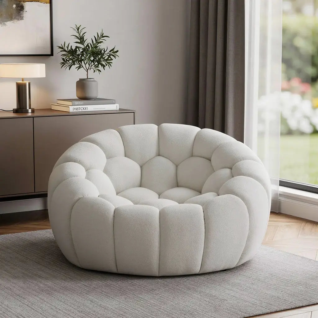 49" White Tufted Boucle Curved Lounge Chair - Homeroots - Flyclothing LLC
