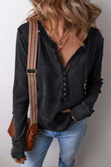 Notched Long Sleeve Top - Trendsi - Flyclothing LLC