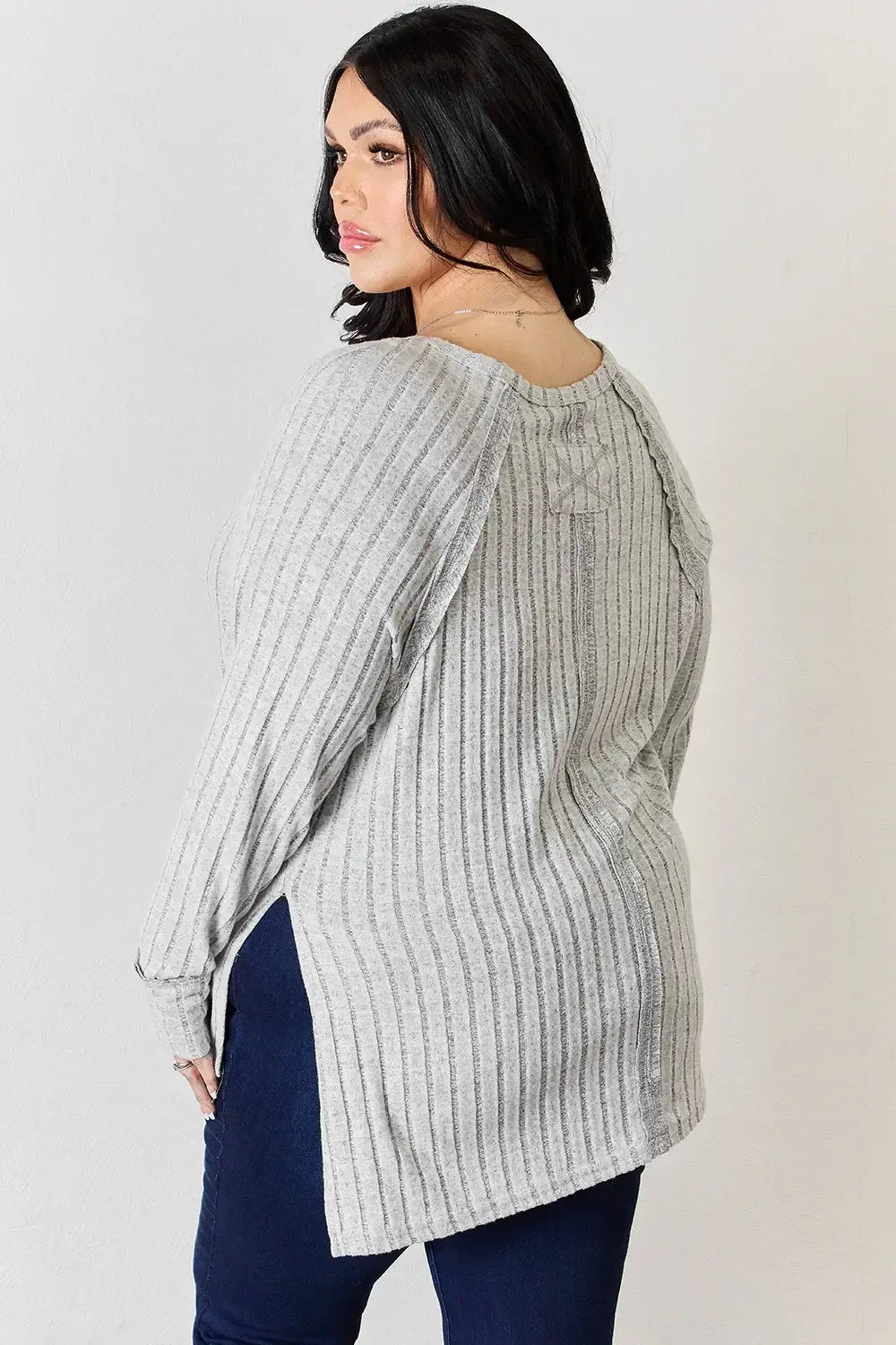 Basic Bae Full Size Ribbed Round Neck Slit T-Shirt - ShopBasicbae - Flyclothing LLC