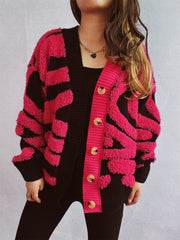 Contrast Button Up Long Sleeve Cardigan - Trendsi