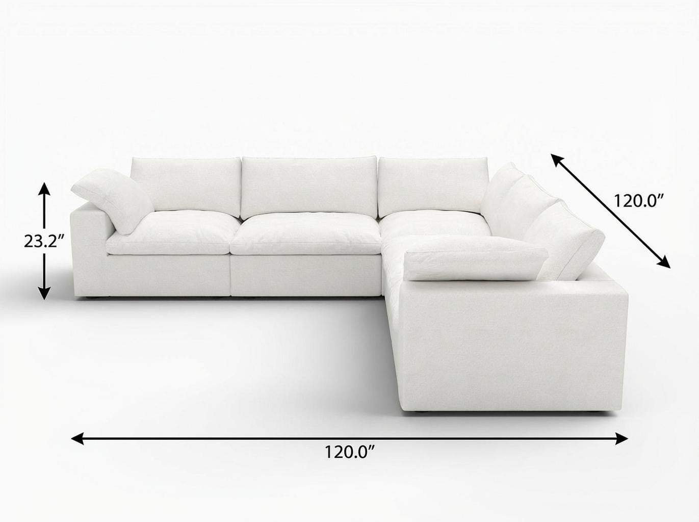 White Linen Blend Modular L Shaped Five Piece Corner Sectional - HomeRoots - Flyclothing LLC