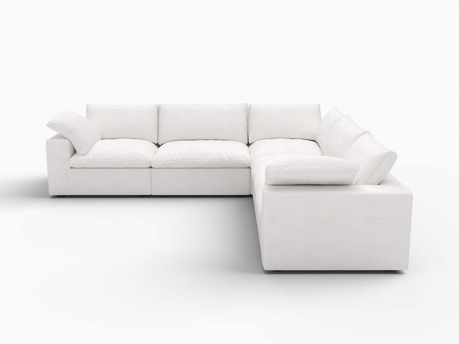 White Linen Blend Modular L Shaped Five Piece Corner Sectional - HomeRoots - Flyclothing LLC