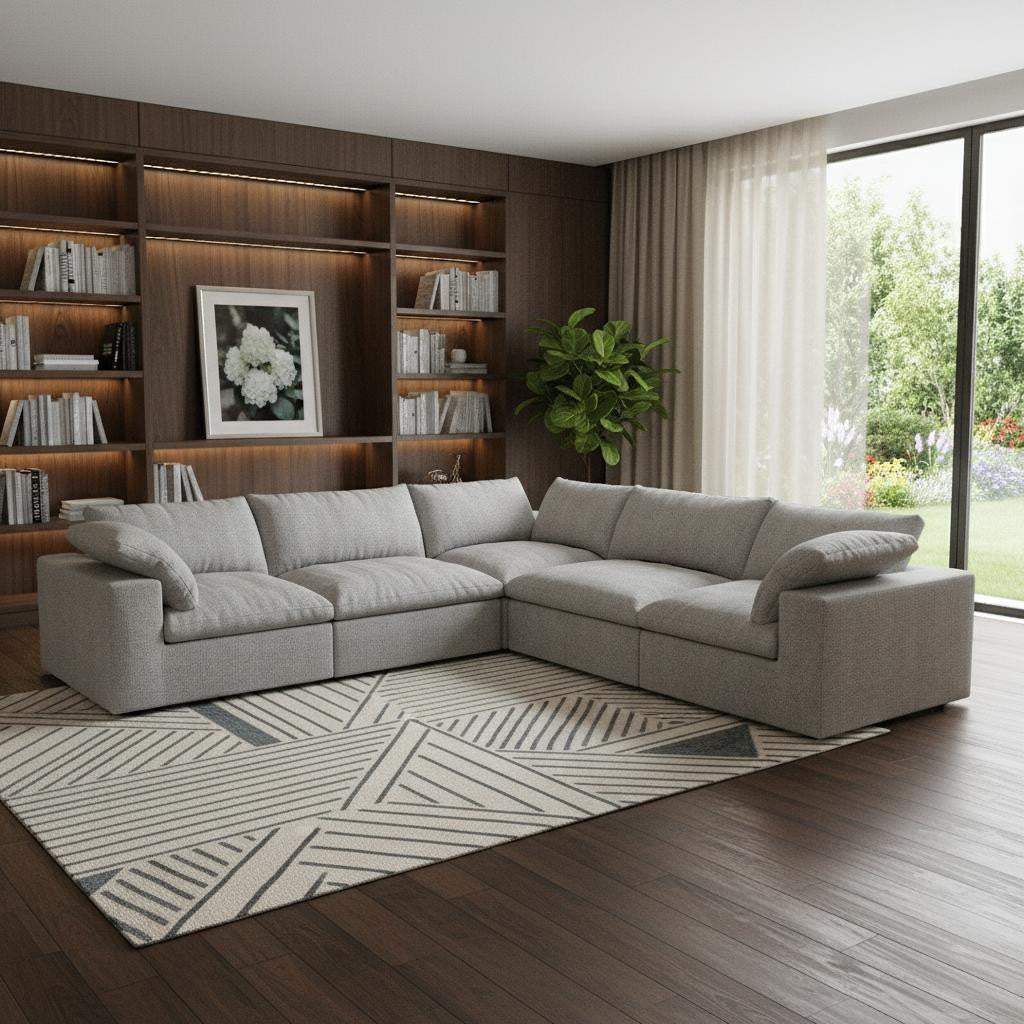 Light Gray Linen Blend Modular L Shaped Five Piece Corner Sectional - HomeRoots - Flyclothing LLC