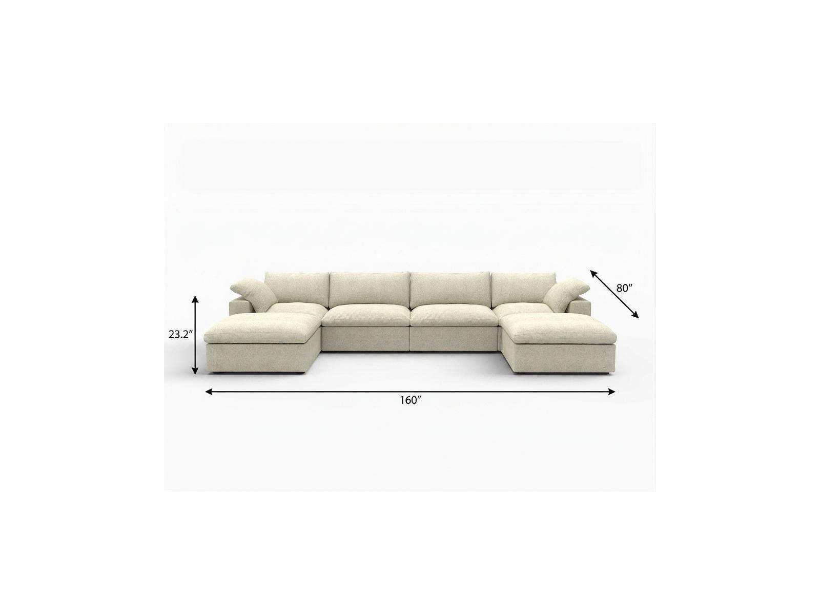 160" Khaki Linen Blend Modular Universal Sofa With Ottoman And Storage - HomeRoots - Flyclothing LLC