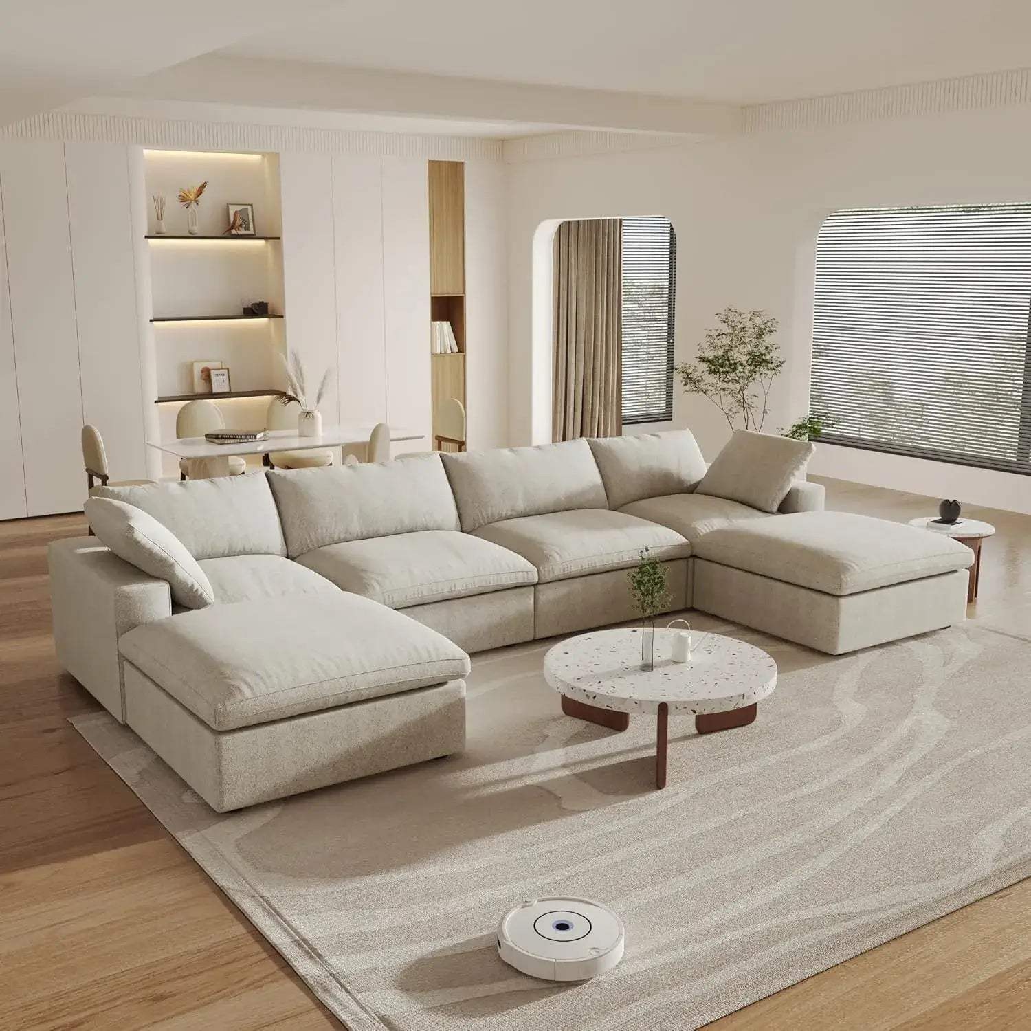 160" Khaki Linen Blend Modular Universal Sofa With Ottoman And Storage - HomeRoots - Flyclothing LLC