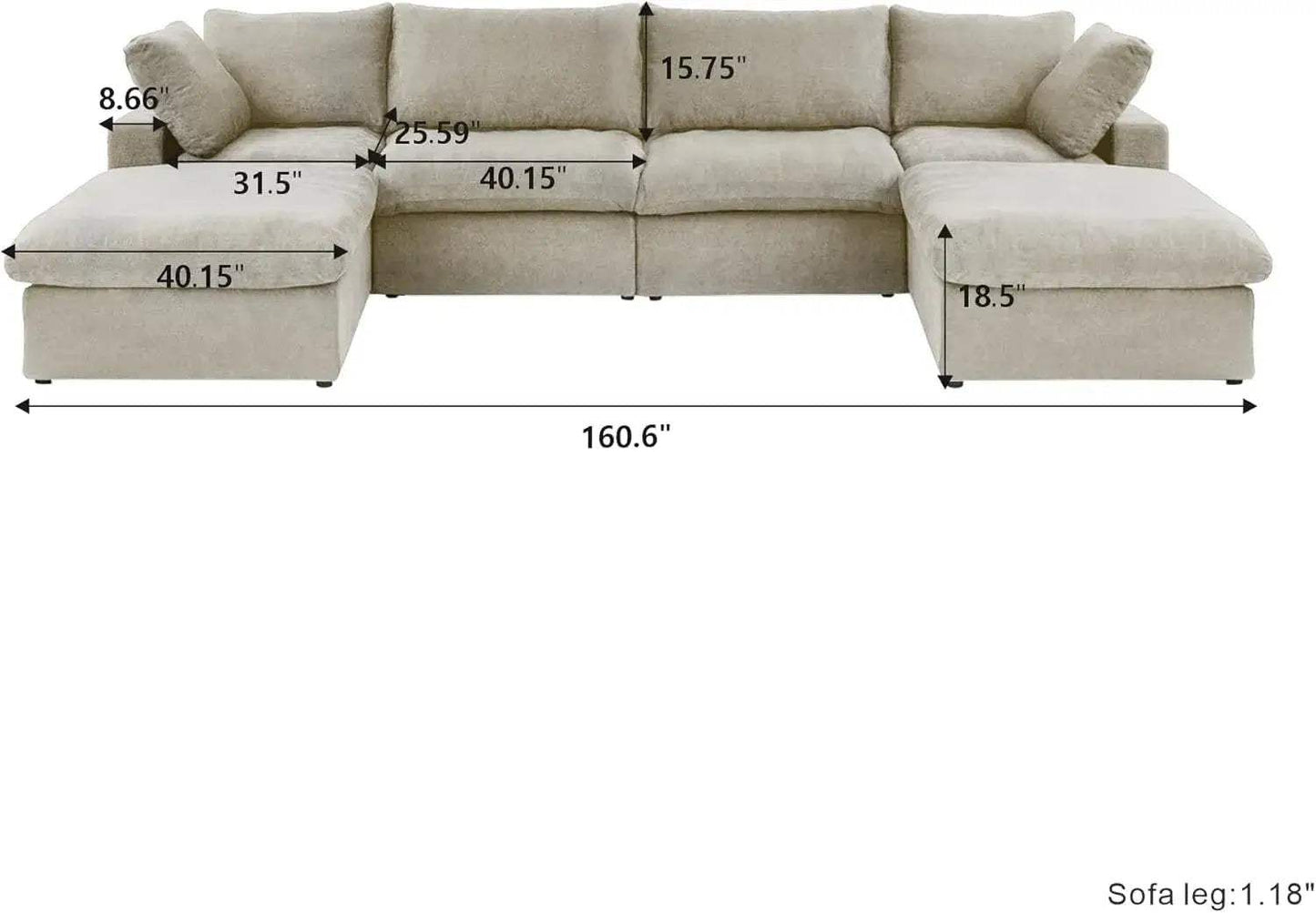 160" Khaki Linen Blend Modular Universal Sofa With Ottoman And Storage - HomeRoots - Flyclothing LLC