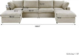 160" Khaki Linen Blend Modular Universal Sofa With Ottoman And Storage - HomeRoots - Flyclothing LLC