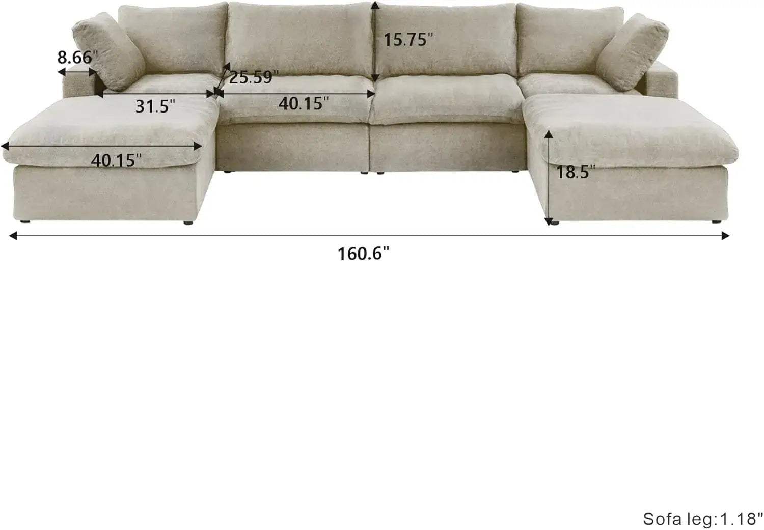 160" Khaki Linen Blend Modular Universal Sofa With Ottoman And Storage - HomeRoots - Flyclothing LLC