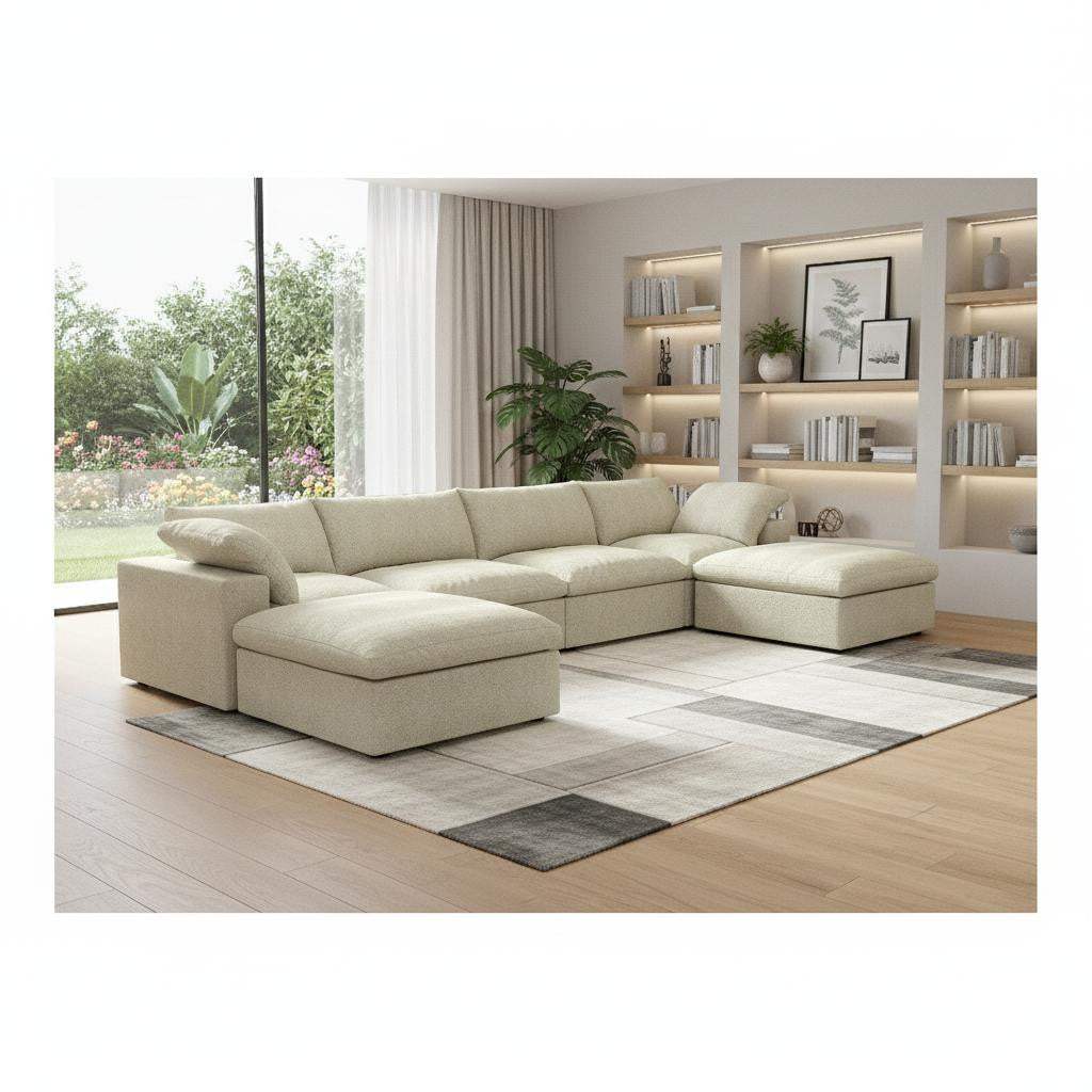 160" Khaki Linen Blend Modular Universal Sofa With Ottoman And Storage - HomeRoots - Flyclothing LLC