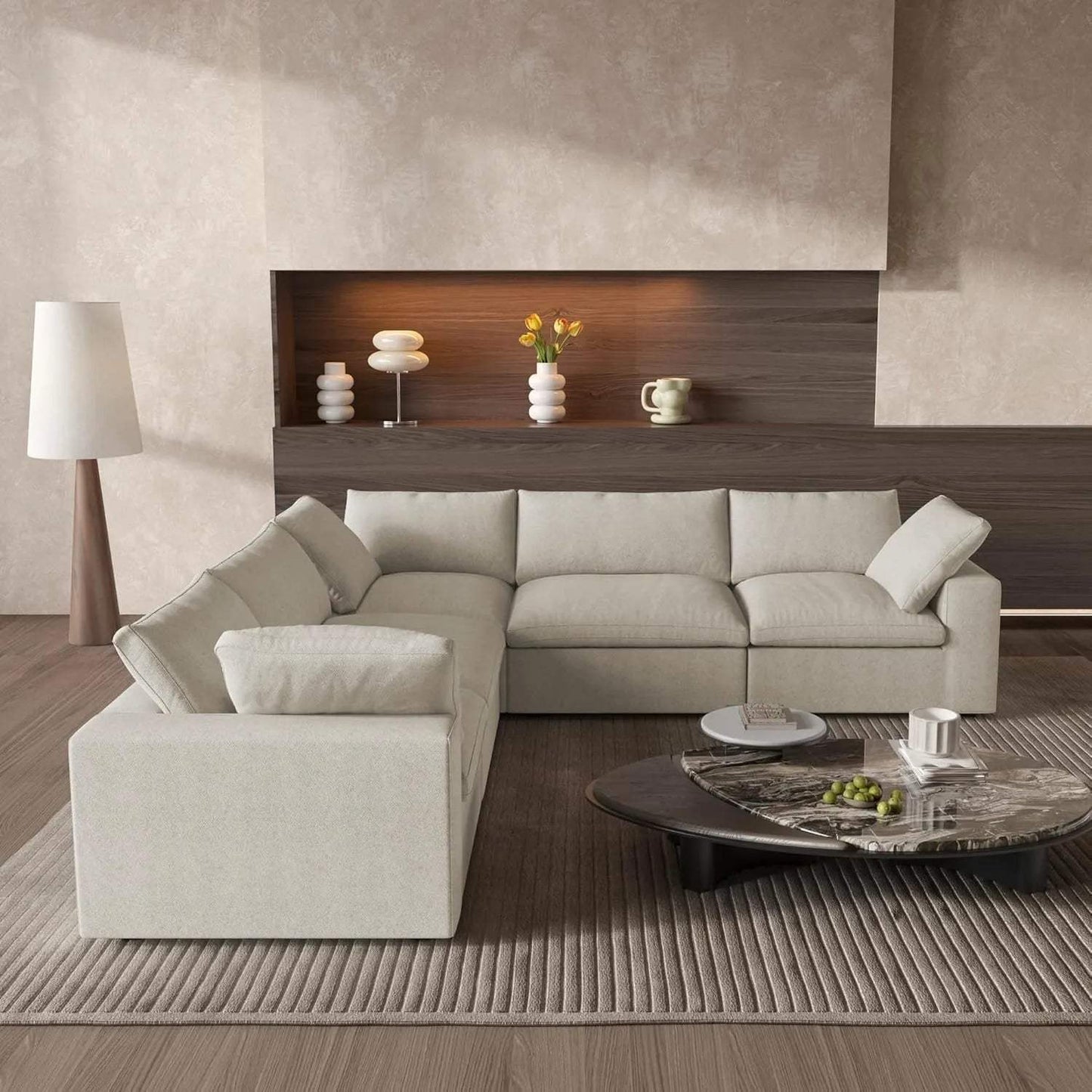 Khaki Linen Blend L Shaped Five Piece Corner Sectional - HomeRoots - Flyclothing LLC
