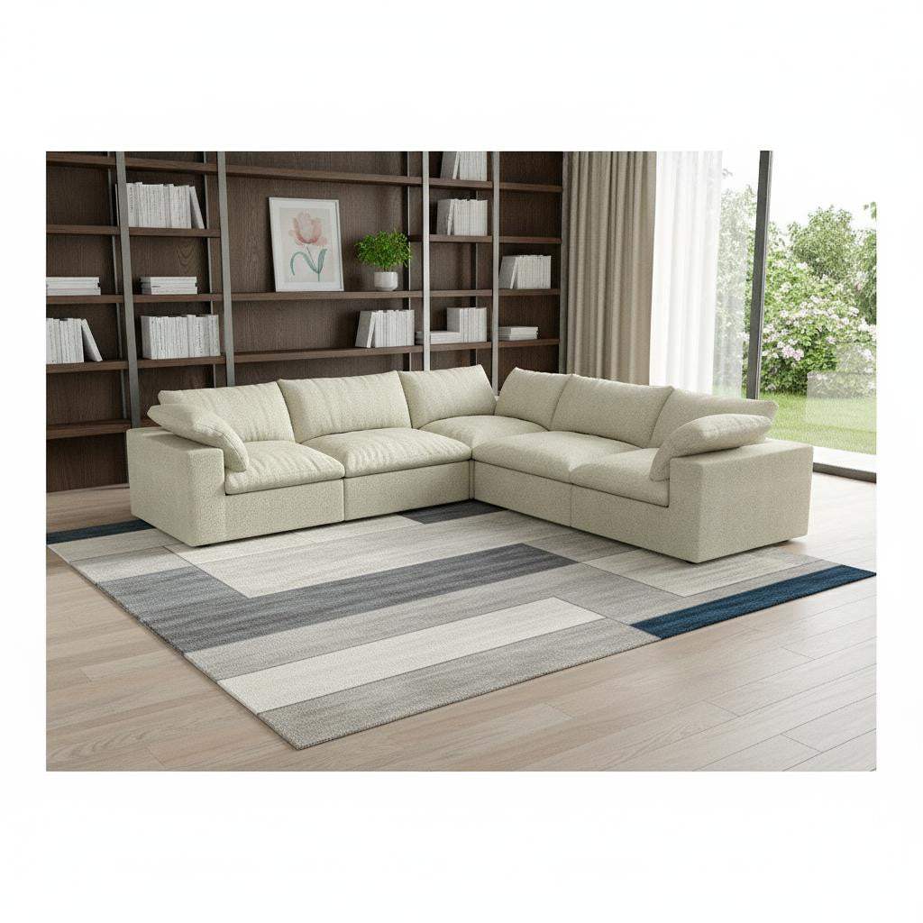 Khaki Linen Blend L Shaped Five Piece Corner Sectional - HomeRoots - Flyclothing LLC