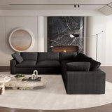Black Linen Blend Modular L Shaped Five Piece Corner Sectional - HomeRoots - Flyclothing LLC
