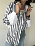 Striped Collared Neck Long Sleeve Shirt - Trendsi
