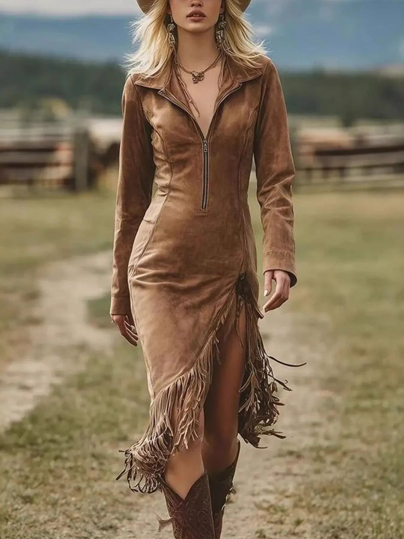 Full Size Fringe Hem Zip Front Bodycon Dress Plus Size - Trendsi - Flyclothing LLC