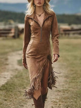 Full Size Fringe Hem Zip Front Bodycon Dress Plus Size - Trendsi - Flyclothing LLC