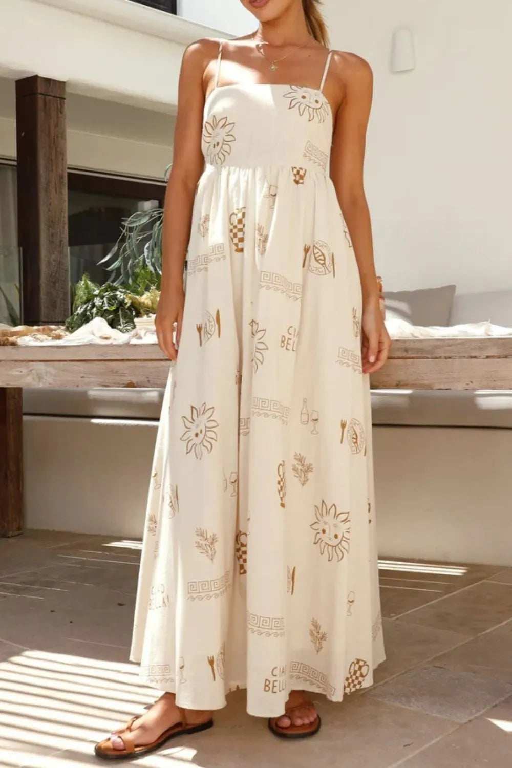 Cutout Back Printed Square Neck Maxi Cami Dress - Trendsi - Flyclothing LLC