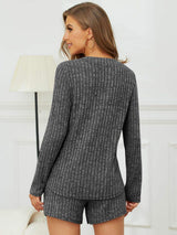 Ribbed Round Neck Top and Shorts Set - Trendsi - Flyclothing LLC