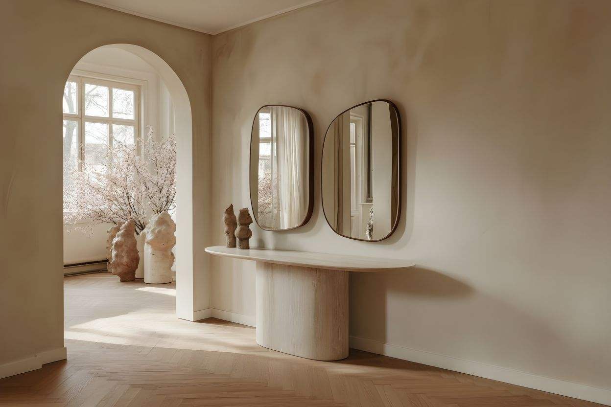 71" Beige Genuine Marble Oval Pedestal Console Table - HomeRoots - Flyclothing LLC