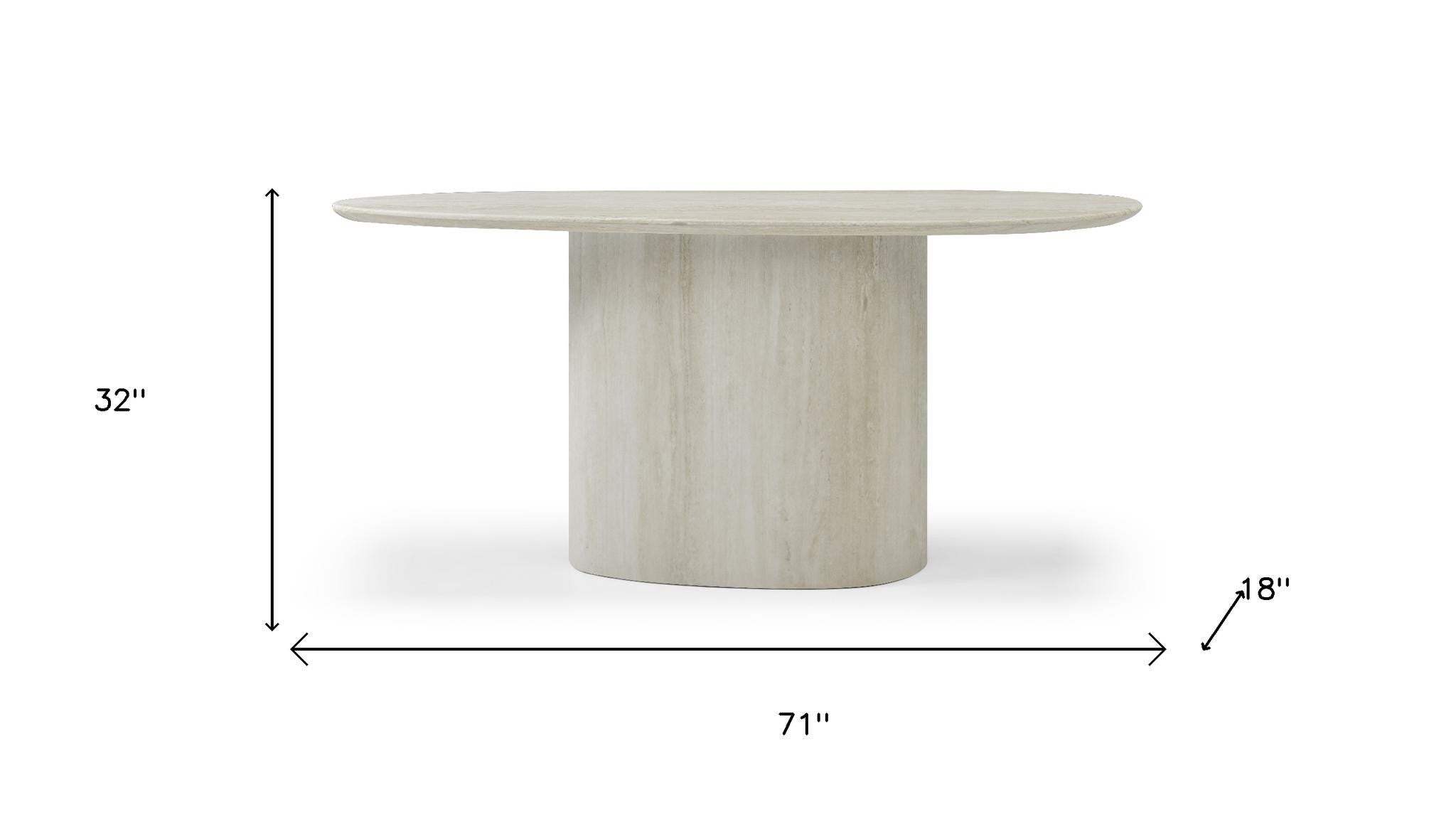 71" Beige Genuine Marble Oval Pedestal Console Table - HomeRoots - Flyclothing LLC