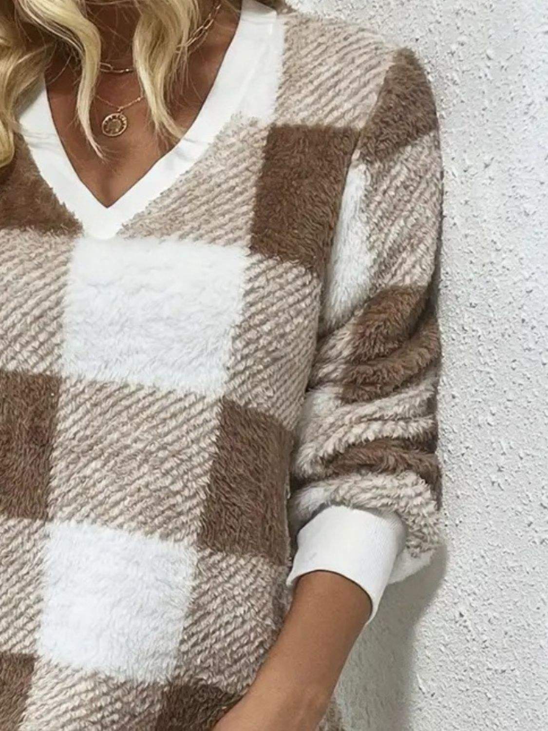 Plaid V-Neck Long Sleeve Dress - Trendsi - Flyclothing LLC