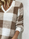 Plaid V-Neck Long Sleeve Dress - Trendsi