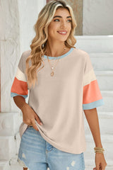 Lovelet Color Block Round Neck Half Sleeve T-Shirt - Trendsi