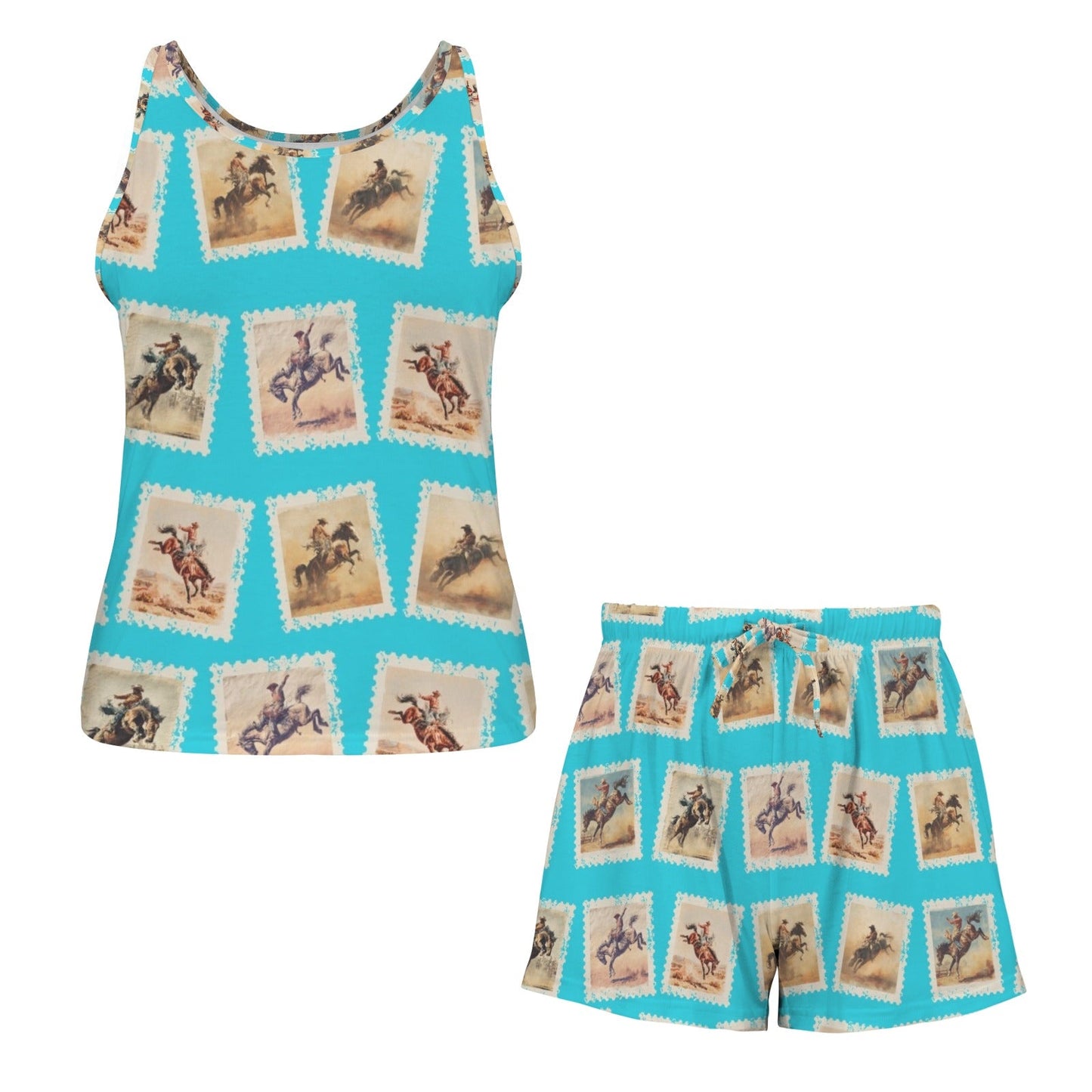 Baha Ranch Stamped Rodeo Cowboy Tank Shorts Lounge Pajama Set Made in America